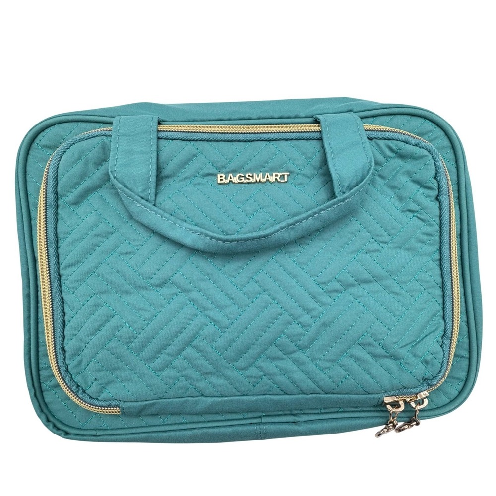 Bagsmart Teal Quilted Hanging‎ Toiletry Bag Travel Makeup Organizer Case NEW